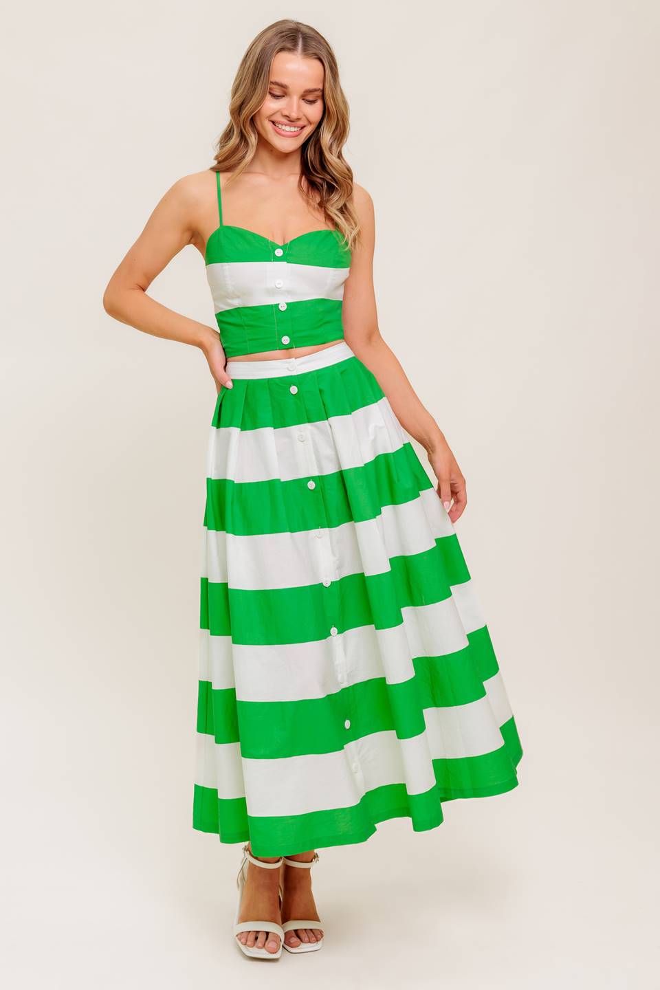 INFINITE FLARE GREEN WOVEN TOP AND SKIRT SET Flying Tomato